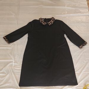 Talbots Elegant Black Dress with Leopard Accents